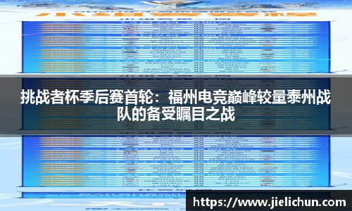 挑战者杯季后赛首轮：福州电竞巅峰较量泰州战队的备受瞩目之战